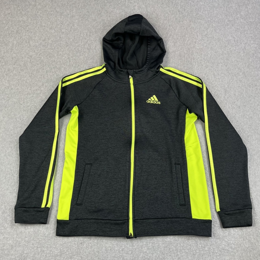 Adidas Stripe Track Jacket Hoodie Youth XL Full Zip Charcoal Running Warm Up
